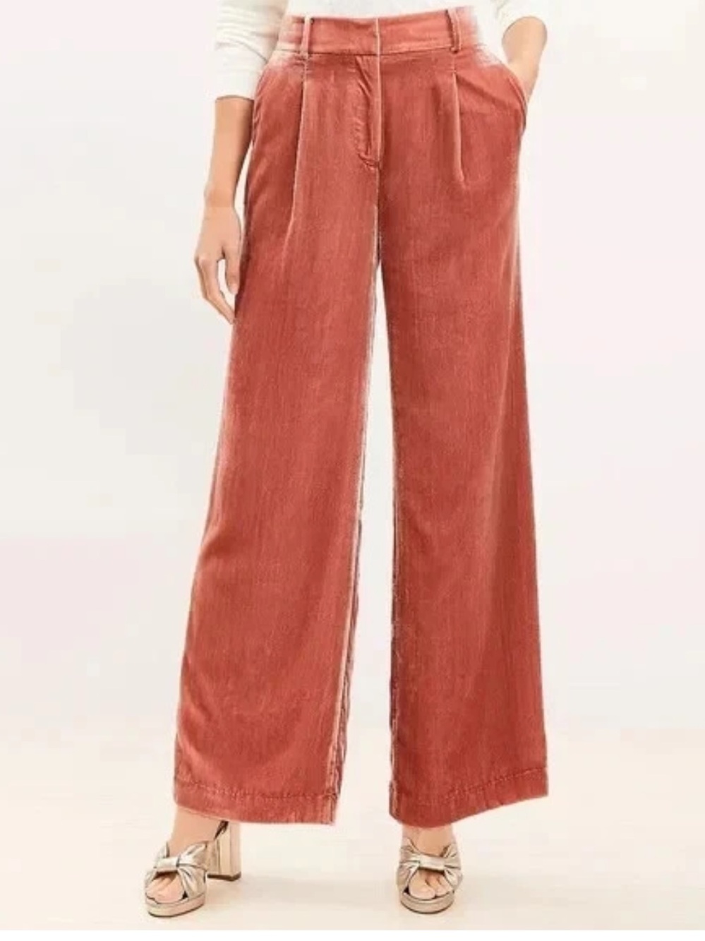 LOFT - PEYTON VELVET TROUSER PANTS HIGH WAIST WIDE LEG ROSE CREAM 6P
